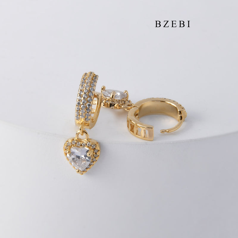 BZEBI High quality 18K Gold Plated love claw set Zircon Pendant Earrings Earrings fashion personalized jewelry party gift