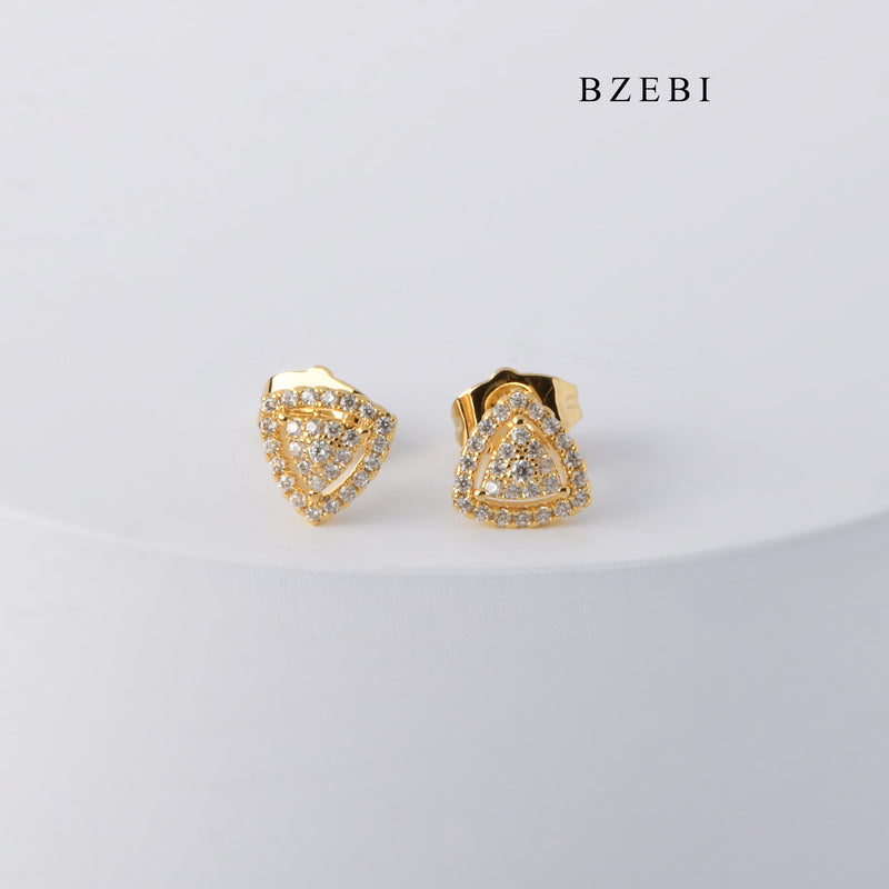 BZEBI Simple design 18K stainless steel gold-plated triangular hollow Earrings inlaid with Zircon Earrings women's jewelry gift