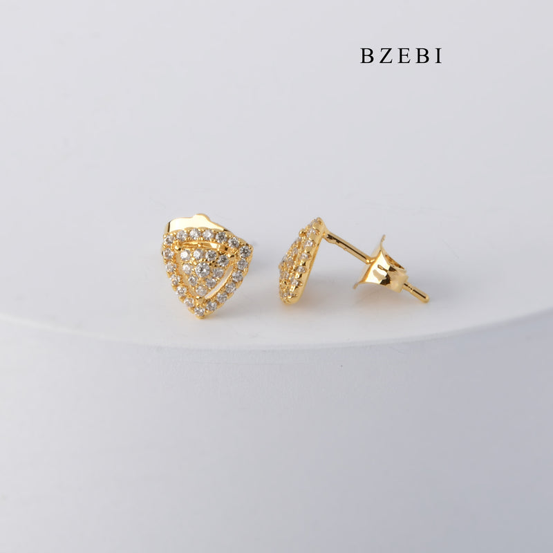 BZEBI Simple design 18K stainless steel gold-plated triangular hollow Earrings inlaid with Zircon Earrings women's jewelry gift