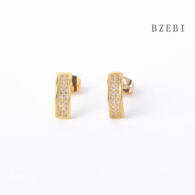 18k Gold Plated Cubic ZirconiaArc shape rock Stud Earrings for Women with Box