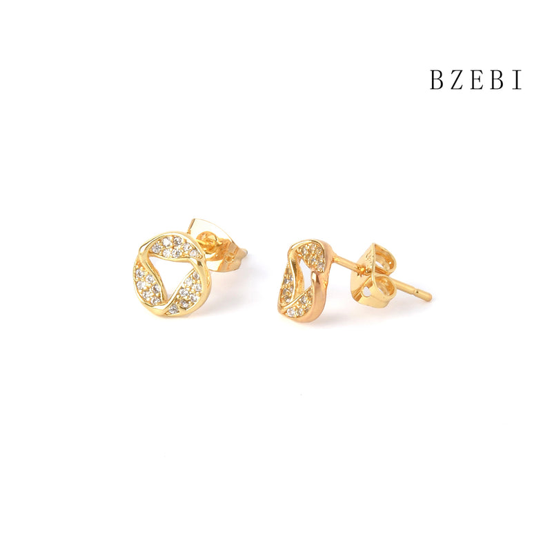 18k Gold Plated Cubic Zirconia Round hollow out Stud Earrings for Women with Box