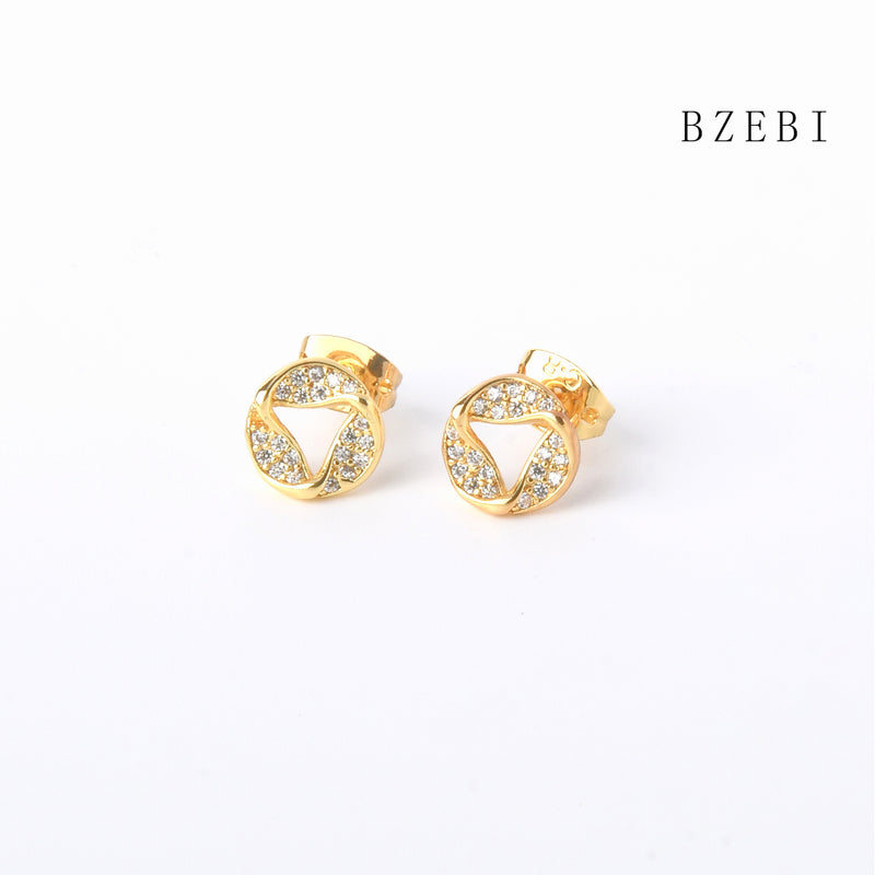 18k Gold Plated Cubic Zirconia Round hollow out Stud Earrings for Women with Box