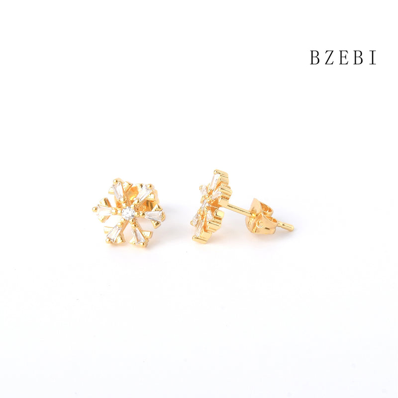 18k Gold Plated Cubic Zirconia flowers Stud Earrings for Women with Box