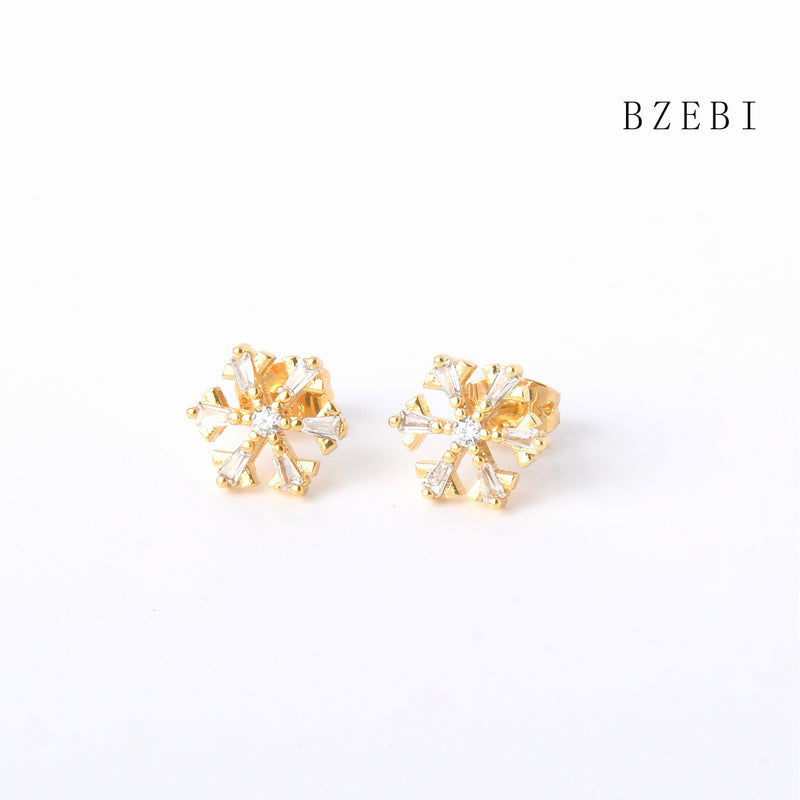 18k Gold Plated Cubic Zirconia flowers Stud Earrings for Women with Box