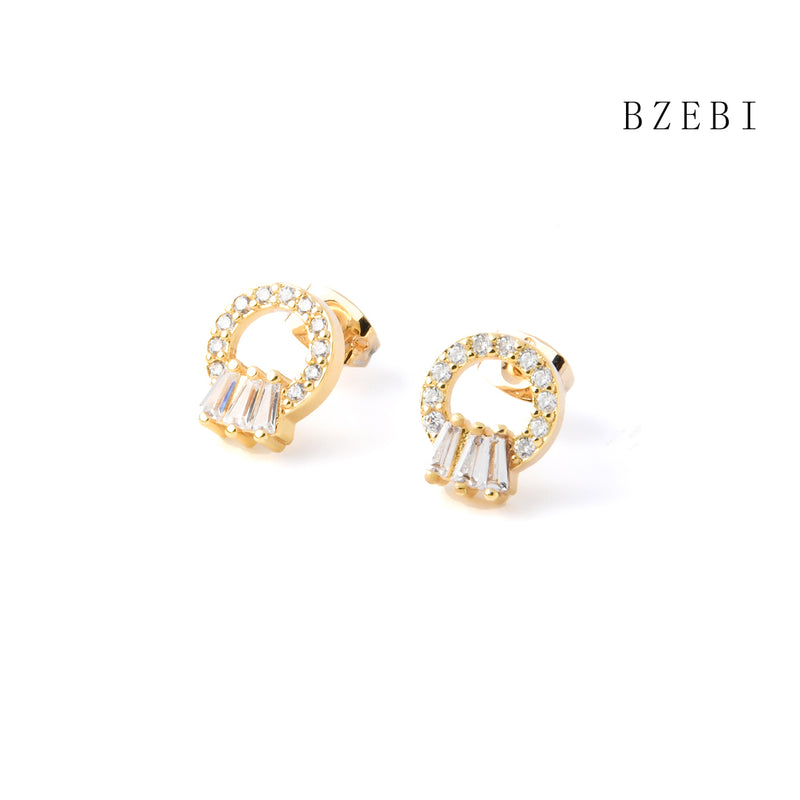 18k Gold Plated Cubic Zirconia Round hollow out Stud Earrings for Women with Box