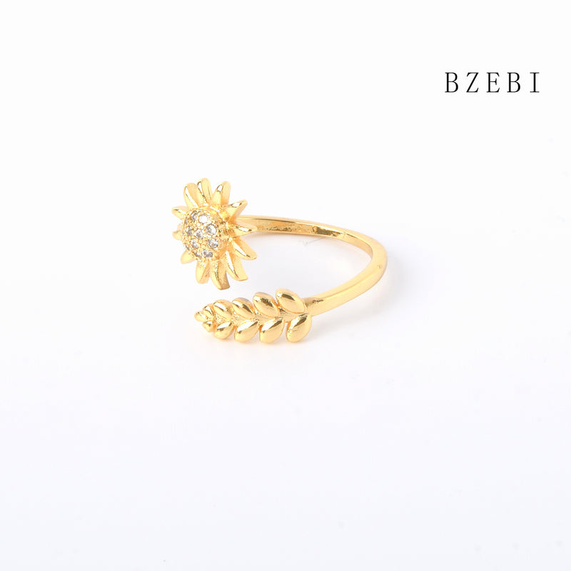 18k Gold Plated Cubic Zirconia Sun leaf Rings for Women with Box