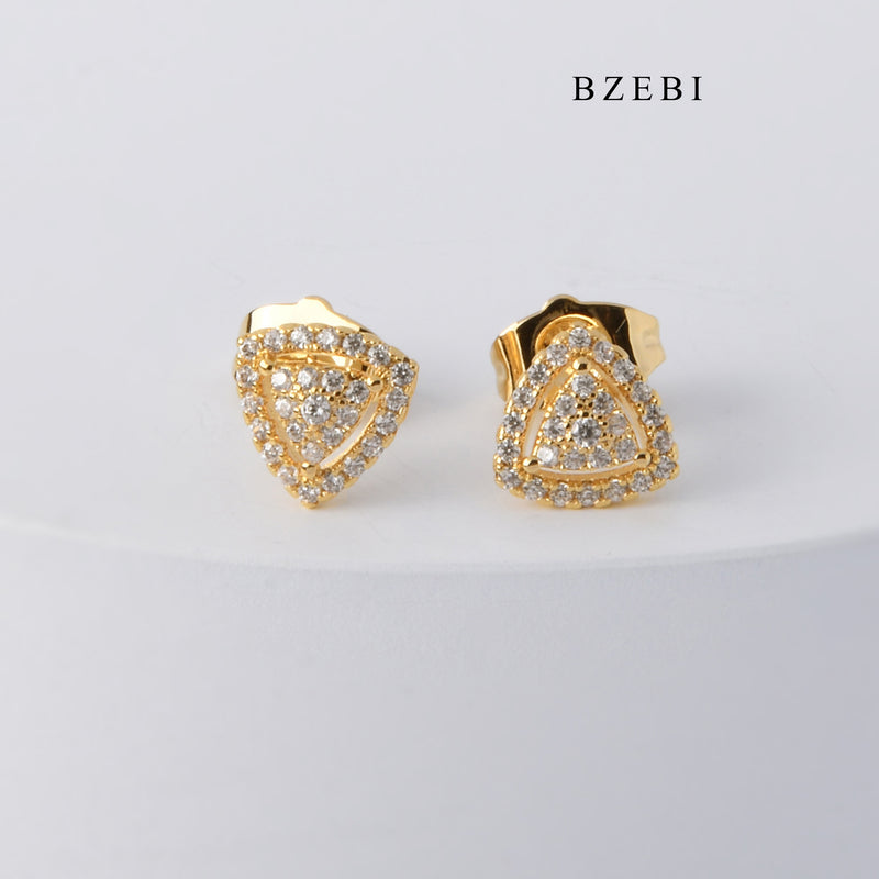 BZEBI Simple design 18K stainless steel gold-plated triangular hollow Earrings inlaid with Zircon Earrings women's jewelry gift