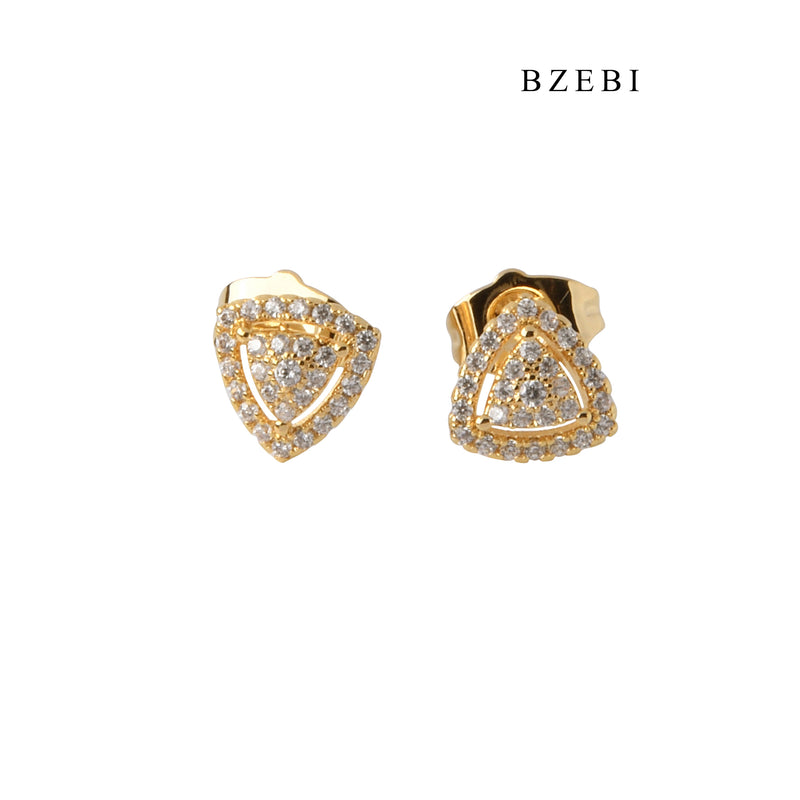 BZEBI Simple design 18K stainless steel gold-plated triangular hollow Earrings inlaid with Zircon Earrings women's jewelry gift