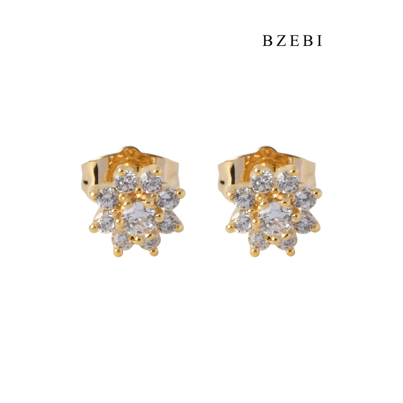 BZEBI Fashion hot selling 18K stainless steel gold-plated flower inlaid Zircon Earrings Earrings women's jewelry gifts