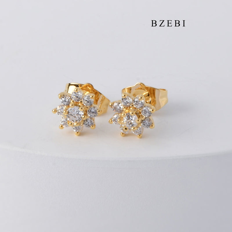 BZEBI Fashion hot selling 18K stainless steel gold-plated flower inlaid Zircon Earrings Earrings women's jewelry gifts