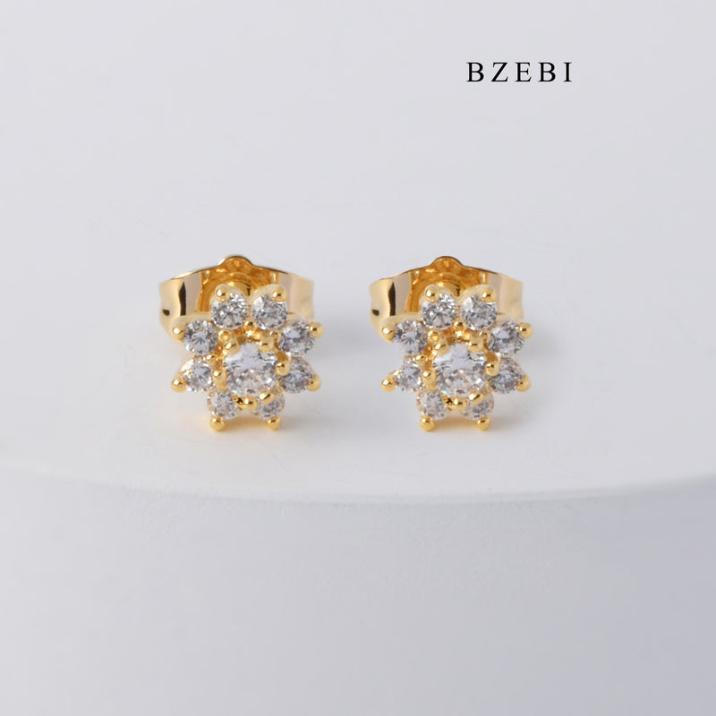 BZEBI Fashion hot selling 18K stainless steel gold-plated flower inlaid Zircon Earrings Earrings women's jewelry gifts