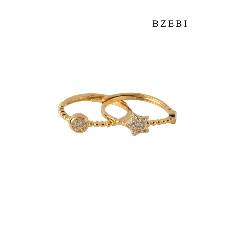 BZEBI Simple and fashionable 18K Stainless Steel Gold Plated 5-point star round set cubic zirconia adjustable ring diamond ring