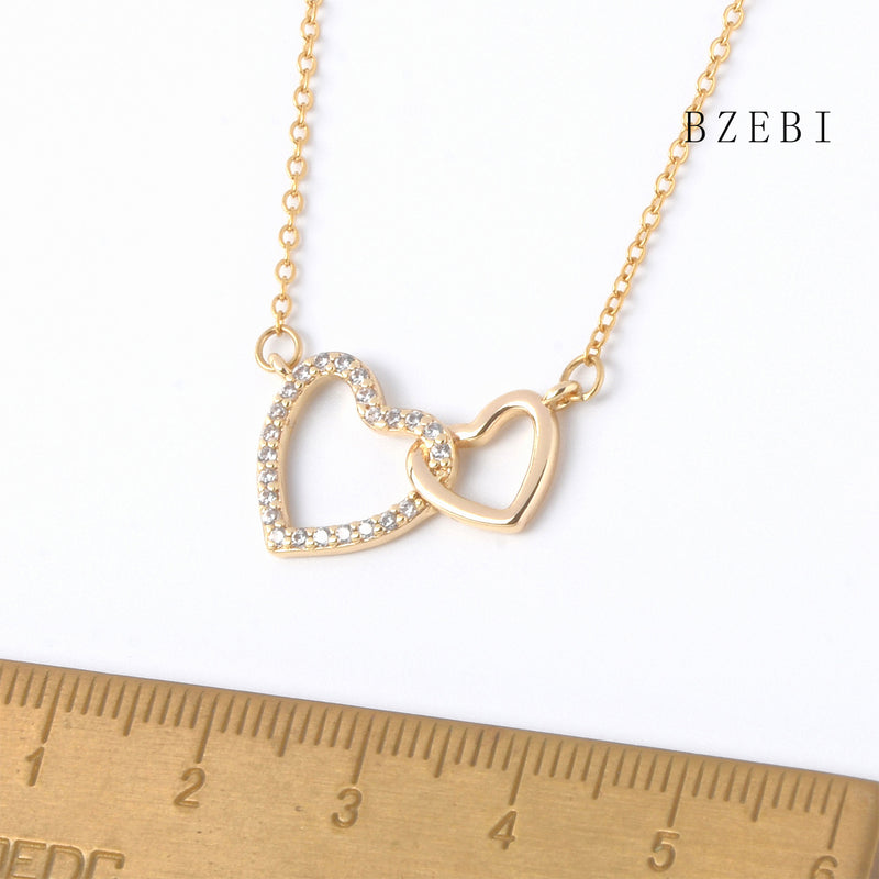 18k Gold Plated Cubic Zirconia Double heart Necklace for Women with Box