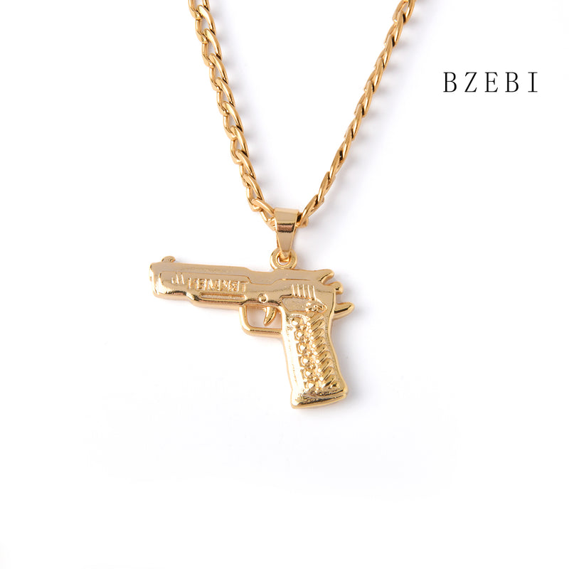 18k Gold Plated Cubic Zirconia Mini gun Necklace for Women with Box