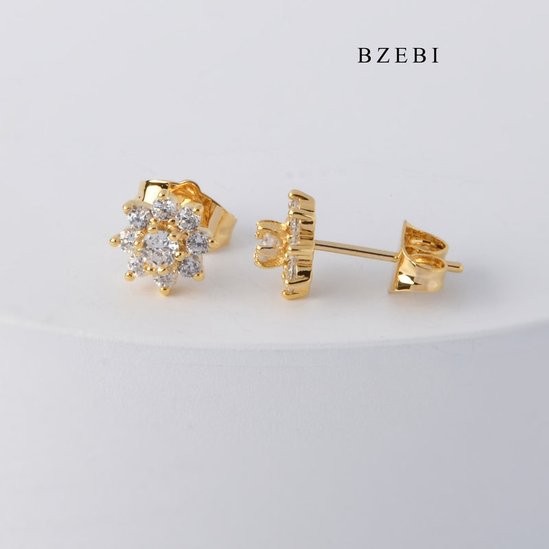 BZEBI Fashion hot selling 18K stainless steel gold-plated flower inlaid Zircon Earrings Earrings women's jewelry gifts