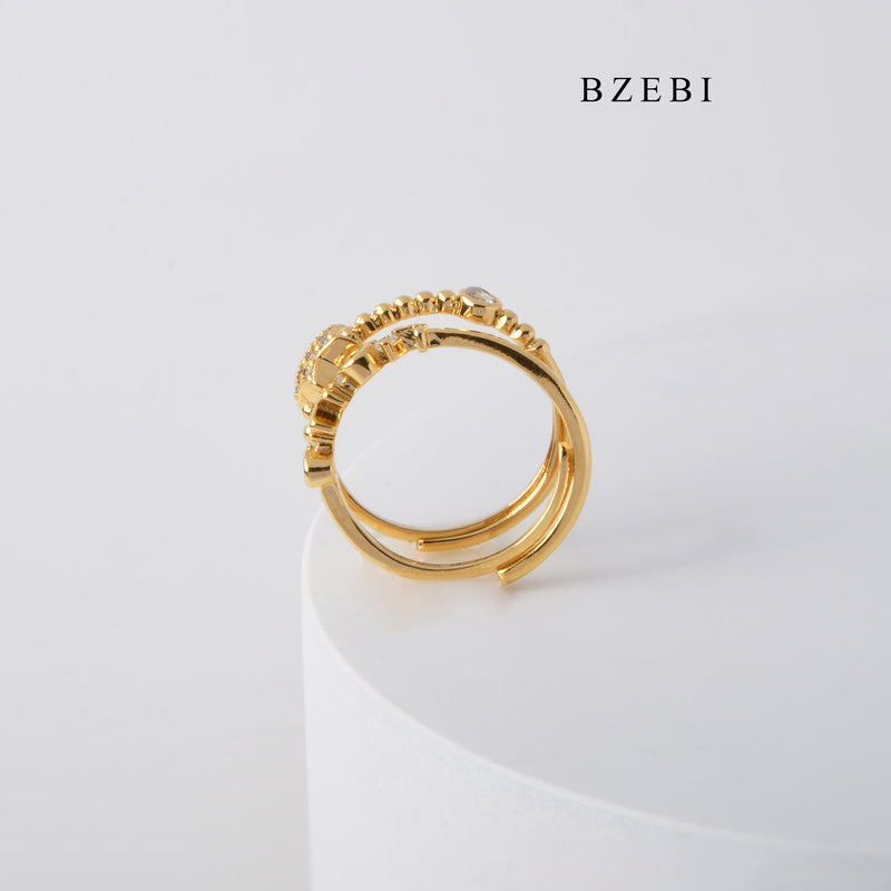 BZEBI Luxury 18K stainless steel gold plated diamond set 5-point Star Love adjustable ring wedding engagement ring diamond ring