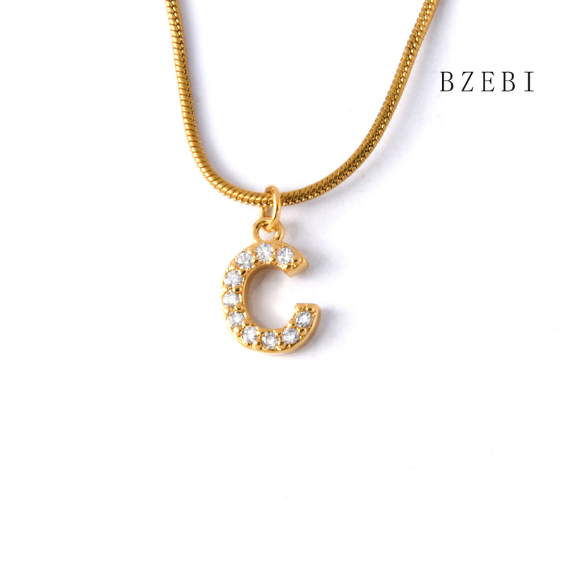 18k Gold Plated Cubic Zirconia 26 letters Necklace for Women with Box