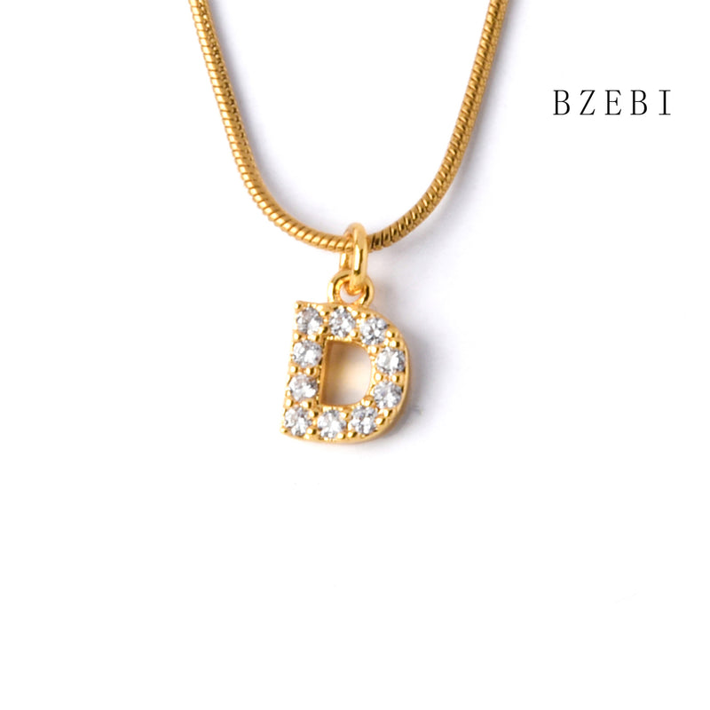 18k Gold Plated Cubic Zirconia 26 letters Necklace for Women with Box