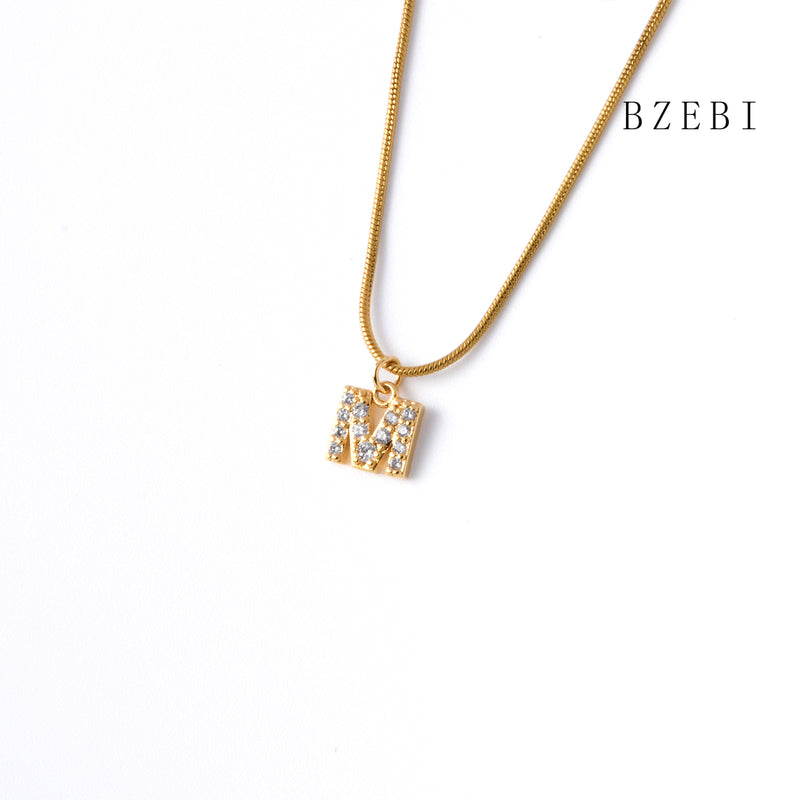 18k Gold Plated Cubic Zirconia 26 letters Necklace for Women with Box