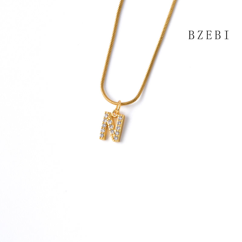 18k Gold Plated Cubic Zirconia 26 letters Necklace for Women with Box