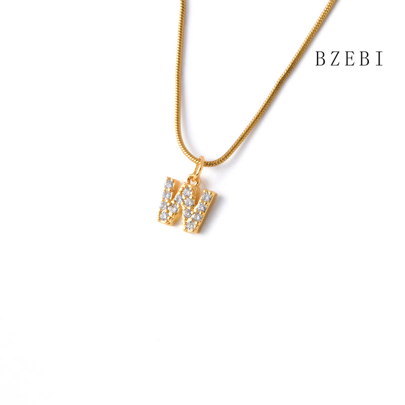 18k Gold Plated Cubic Zirconia 26 letters Necklace for Women with Box