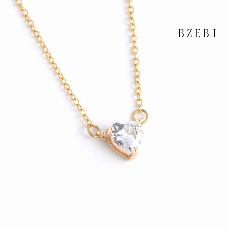 18k Gold Plated Cubic Zirconia Diamond love Heart Necklace for Women with Box