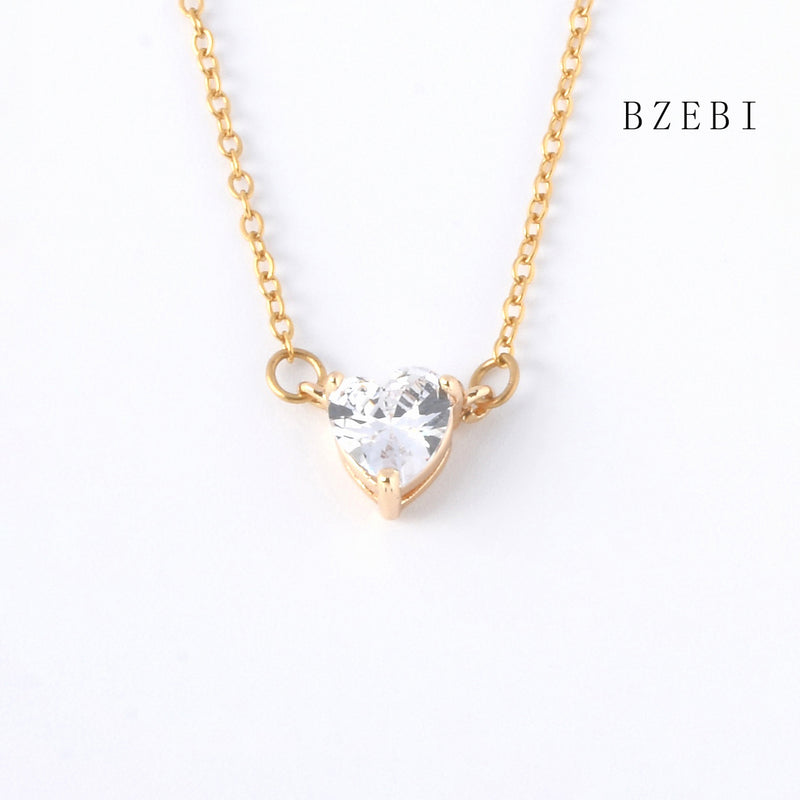 18k Gold Plated Cubic Zirconia Diamond love Heart Necklace for Women with Box