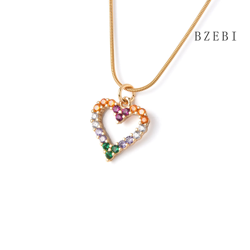 18k Gold Plated Cubic Zirconia Colorful love Necklace for Women with Box