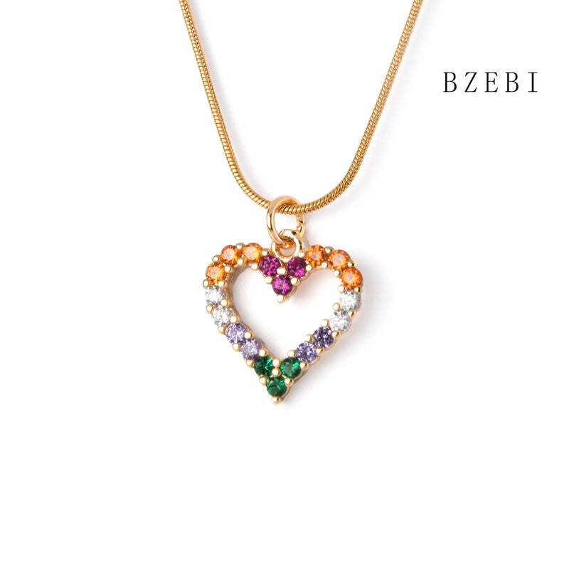 18k Gold Plated Cubic Zirconia Colorful love Necklace for Women with Box