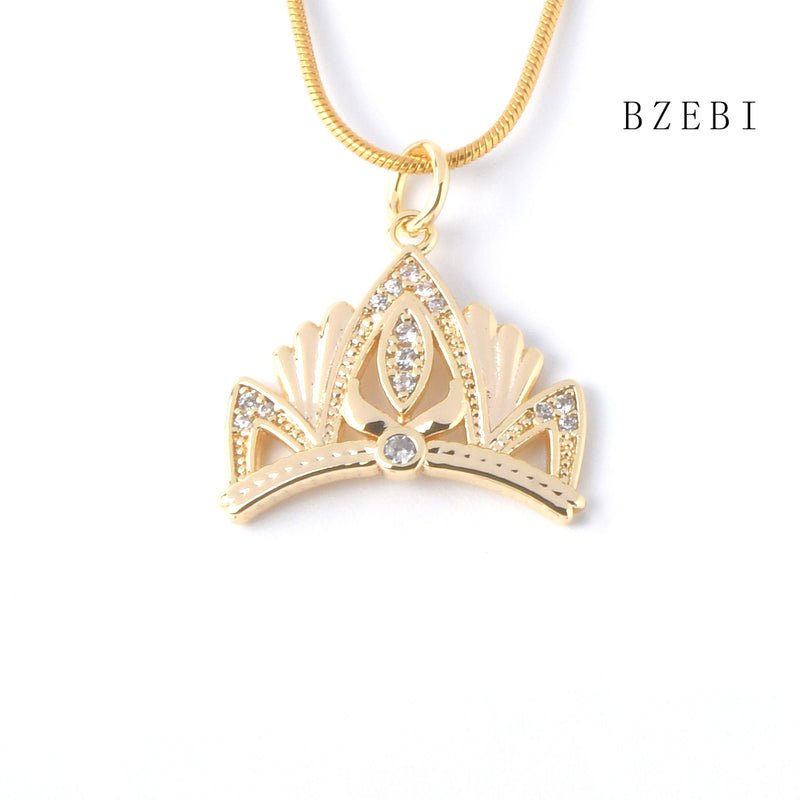 18k Gold Plated Cubic Zirconia crown Necklace for Women with Box