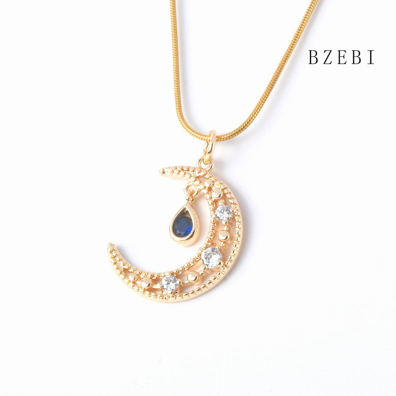 18k Gold Plated Cubic Zirconia The moon Necklace for Women with Box