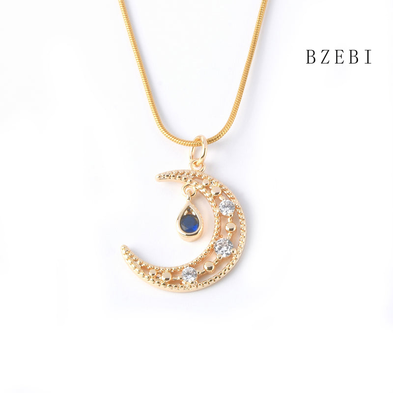 18k Gold Plated Cubic Zirconia The moon Necklace for Women with Box