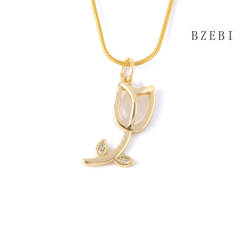 18k Gold Plated Cubic Zirconia Tulips Necklace for Women with Box