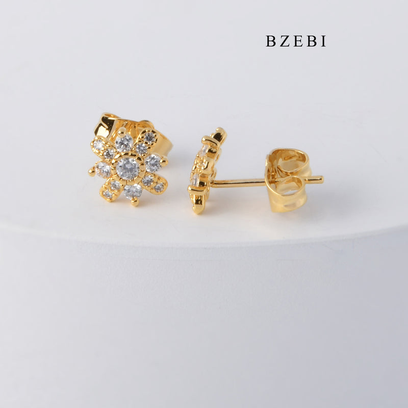 BZEBI New design claw inlaid Cubic Zircon flowers 18K stainless steel gold-plated earrings earrings women's fashion jewelry