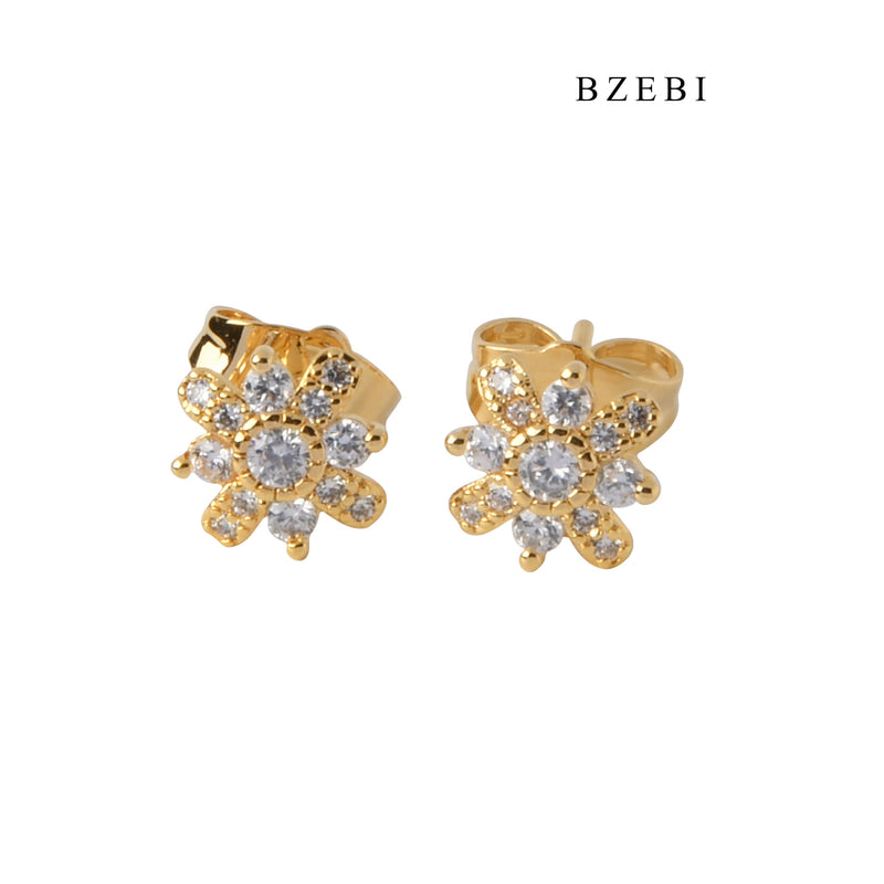 BZEBI New design claw inlaid Cubic Zircon flowers 18K stainless steel gold-plated earrings earrings women's fashion jewelry