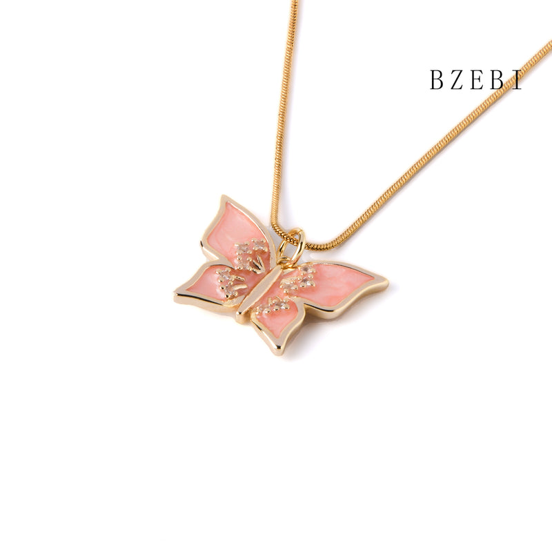 18k Gold Plated Cubic Zirconia The Pink butterfly Necklace for Women with Box