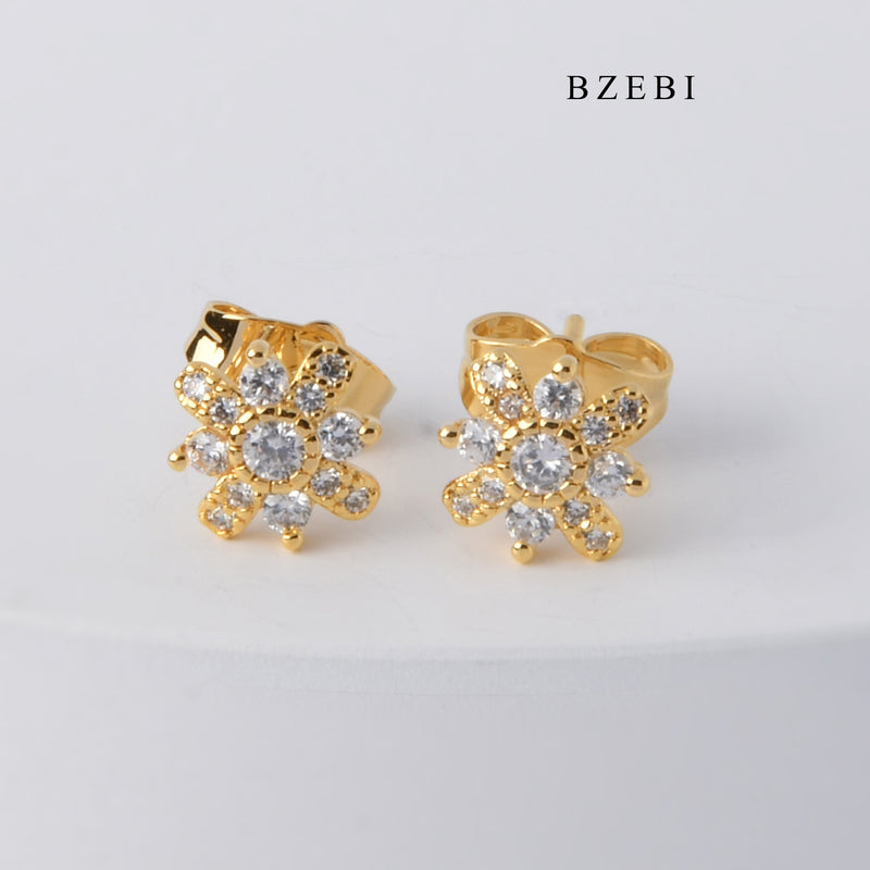 BZEBI New design claw inlaid Cubic Zircon flowers 18K stainless steel gold-plated earrings earrings women's fashion jewelry