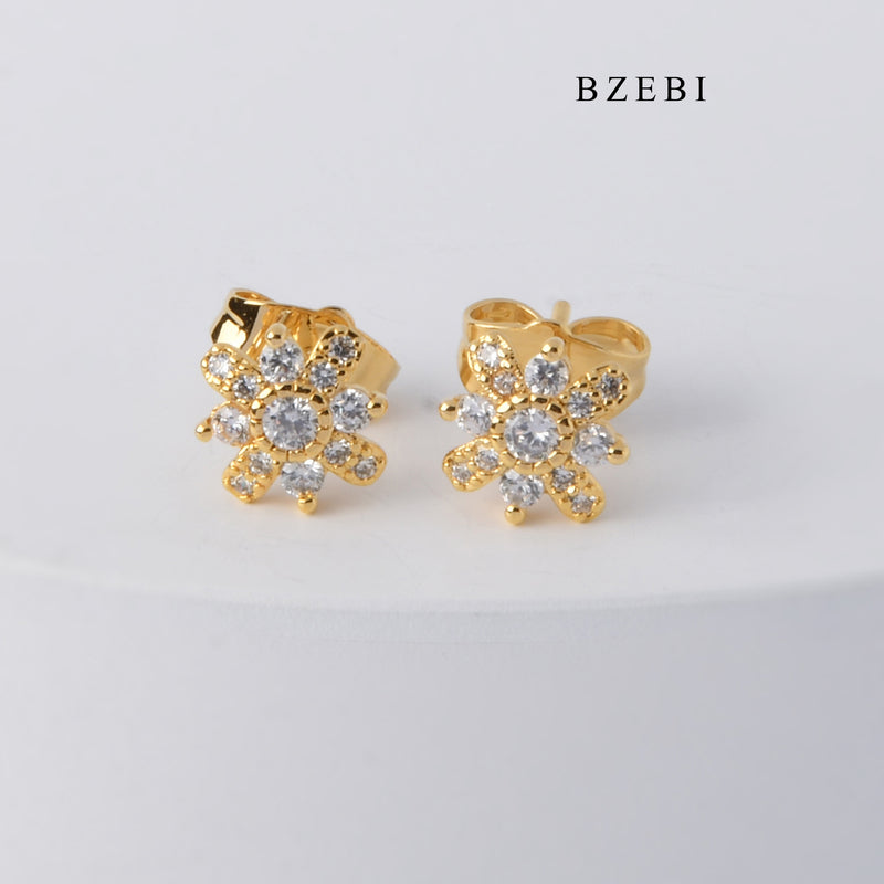 BZEBI New design claw inlaid Cubic Zircon flowers 18K stainless steel gold-plated earrings earrings women's fashion jewelry