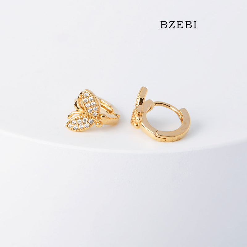 BZEBI 18k Gold Plated Cubic Zirconia Butterfly Buckle Stud Earrings for Women with Box