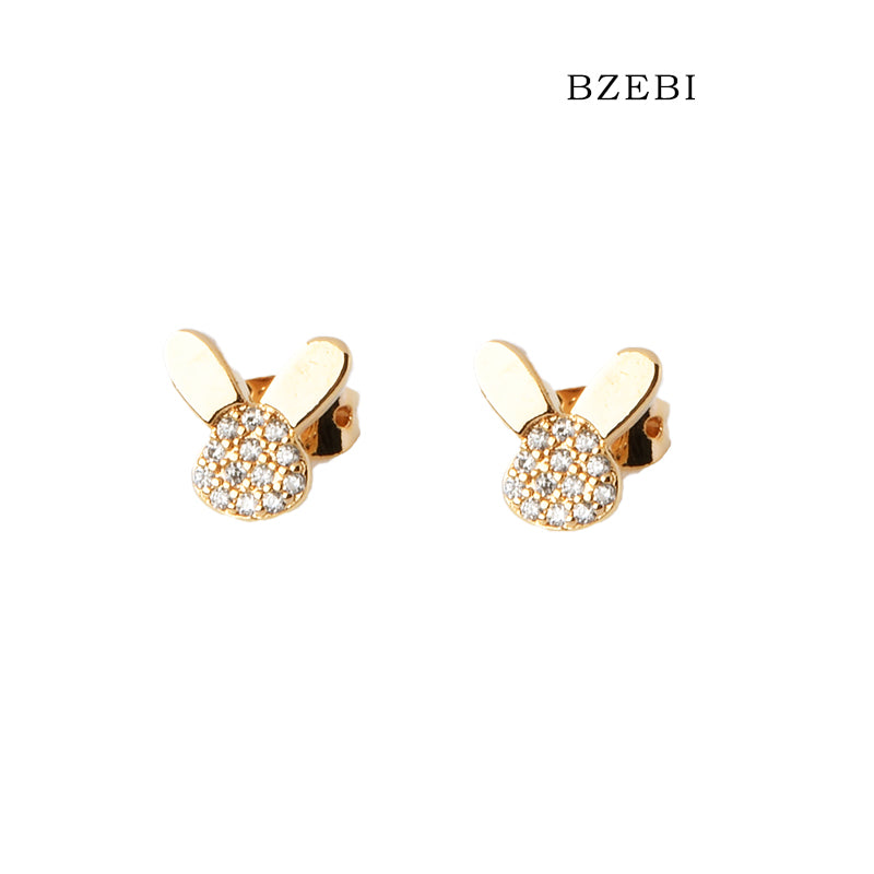 BZEBI 18k Gold Plated Cubic Zirconia Rabbit Stud Earrings for Women with Box