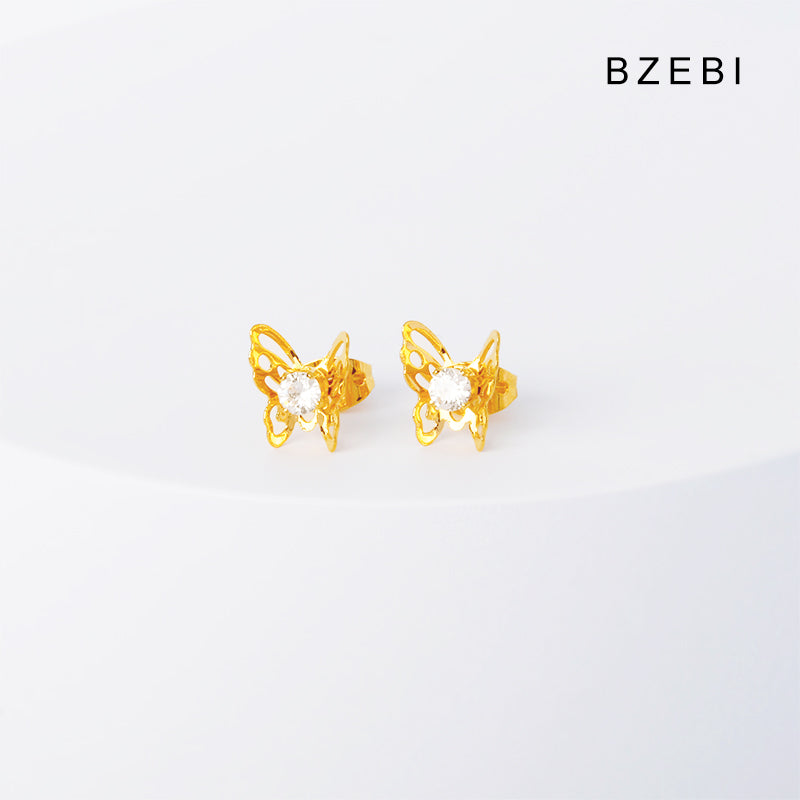 BZEBI 14k butterfly hollow earrings niche design fashion