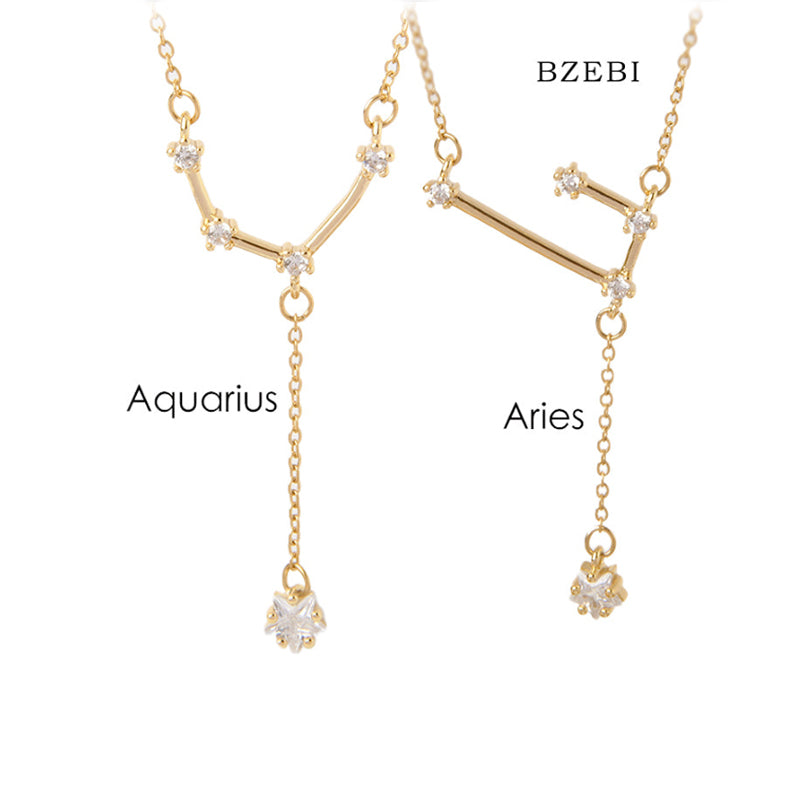 BZEBI 18k Gold Plated Cubic Zirconia Constellation English necklace girl for Women with Box