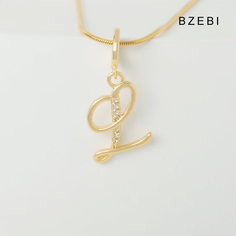 BZEBI 18K Gold Cubic Zirconia Letter L Pendant Necklace