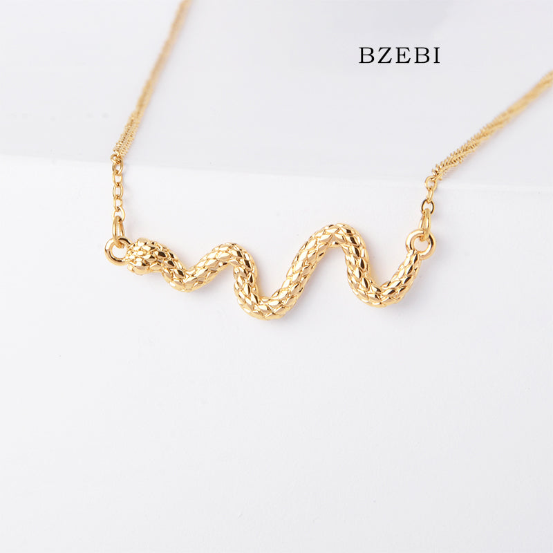 BZEBI 18k Gold Plated Cubic Zirconia Gold Plated Serpent Necklace for Women with Box