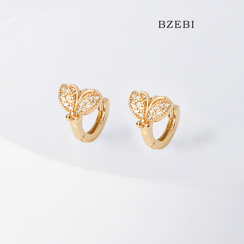 BZEBI 18k Gold Plated Cubic Zirconia Butterfly Buckle Stud Earrings for Women with Box