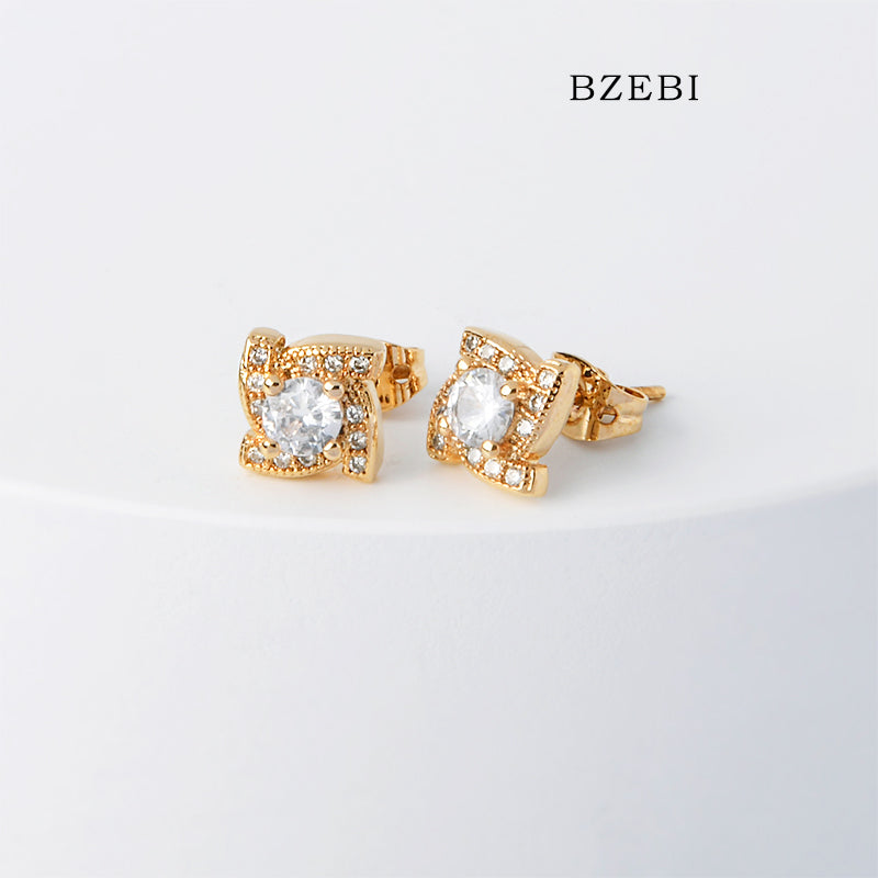 BZEBI 18k Gold Plated Cubic Zirconia Swivel Stud Earrings for Women with Box