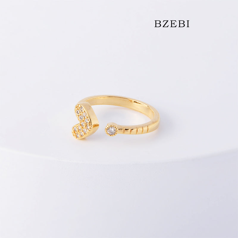 BZEBI 18k Gold Plated Cubic Zirconia Heart Adjustable Rings for Women with Box