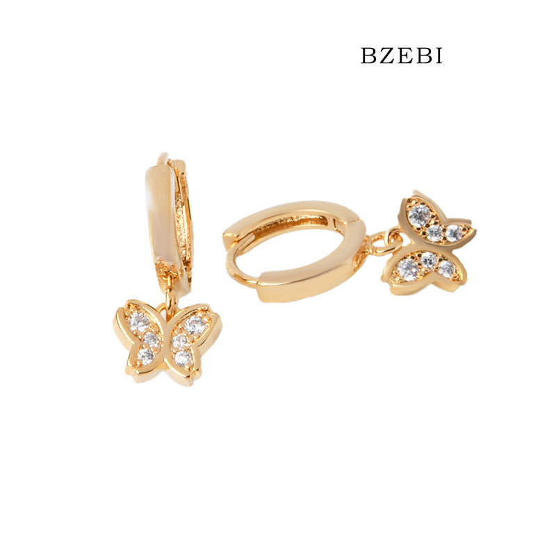 BZEBI 18k Gold Plated Cubic Zirconia Butterfly Mid Length Ear Buckles Stud Earrings for Women with Box