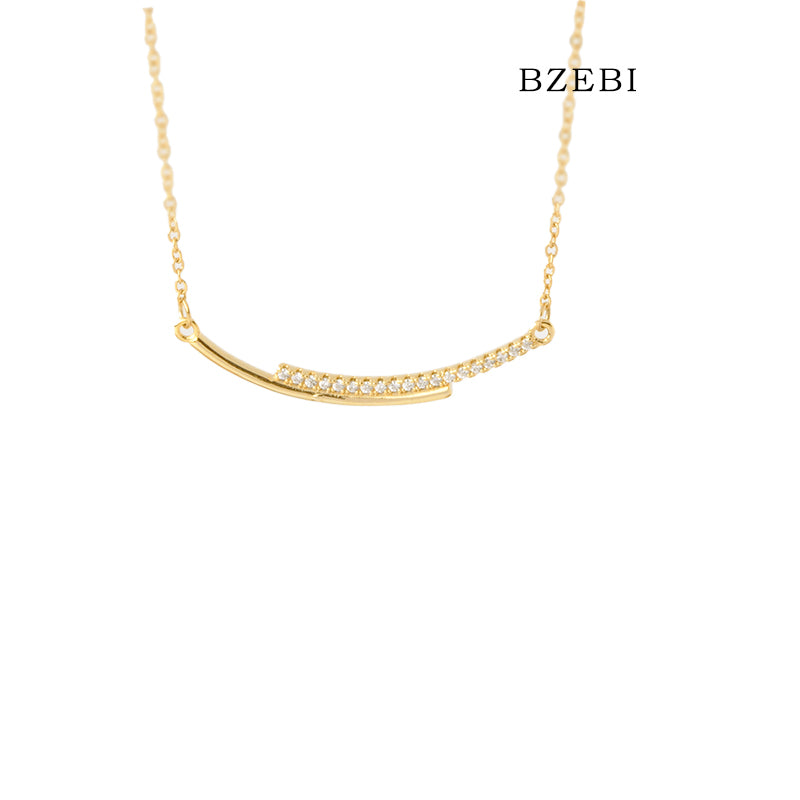 BZEBI 18k Gold Plated Cubic Zirconia gold-plated smile Necklace for Women with Box