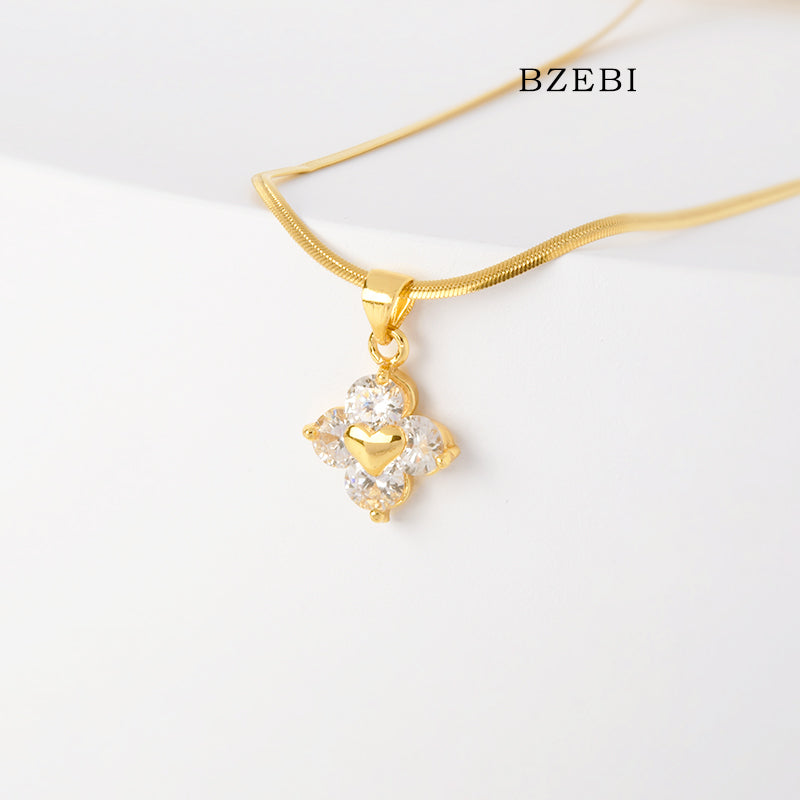 BZEBI 14K Four Page Flower Necklace